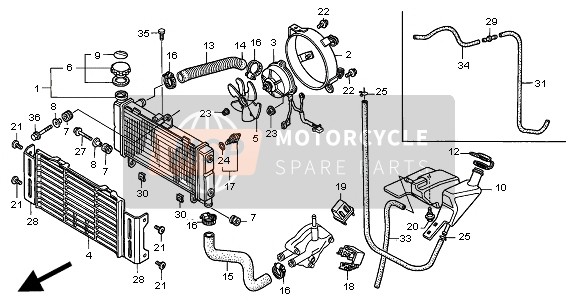 Honda CB600F 2000 Radiador para un 2000 Honda CB600F