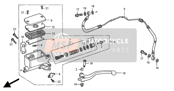 Honda GL1500C 2000 Koppelingshoofdcilinder voor een 2000 Honda GL1500C