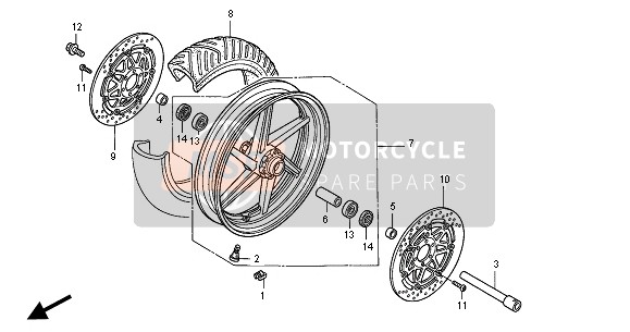 Honda VFR800FI 2000 FRONT WHEEL for a 2000 Honda VFR800FI