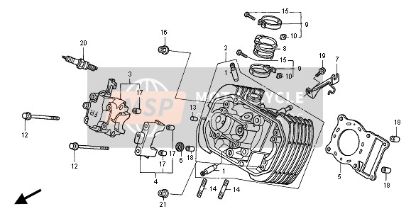 Honda VT125C2 2000 Cilinderkop (Voorkant) voor een 2000 Honda VT125C2