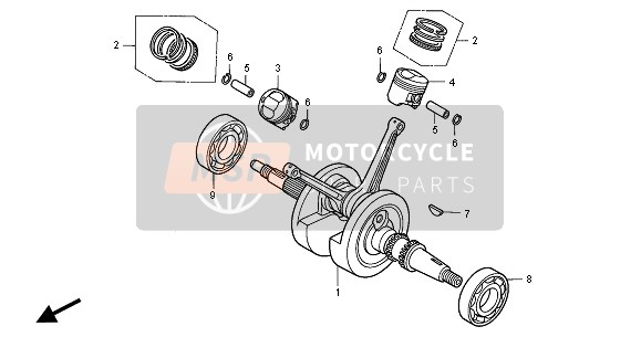 Honda VT125C2 2000 Albero motore & Pistone per un 2000 Honda VT125C2