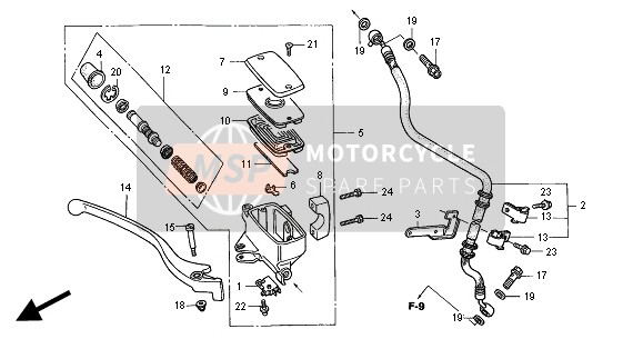 Honda VT1100C2 2000 FR. Cilindro maestro del freno per un 2000 Honda VT1100C2