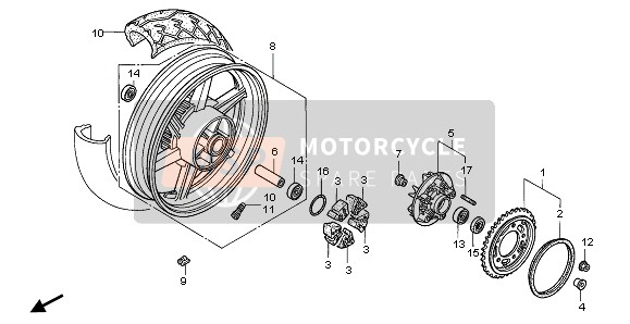 Honda CB500 1995 REAR WHEEL for a 1995 Honda CB500