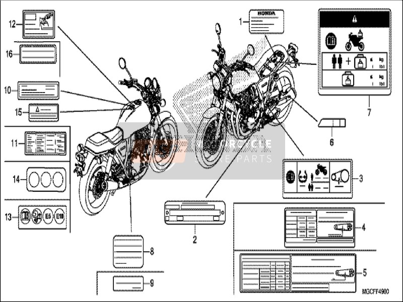 Honda CB1100CA 2019 Etiqueta de precaución para un 2019 Honda CB1100CA