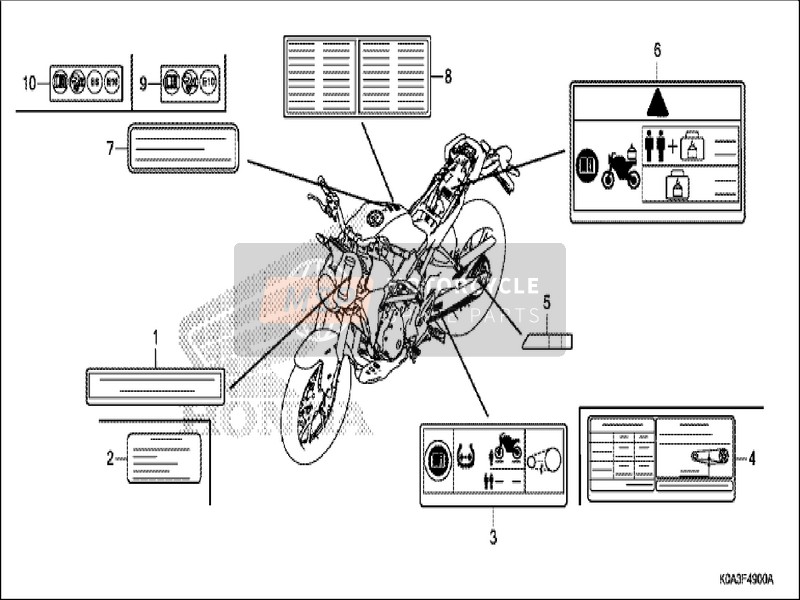 Honda CBF300NA 2019 Etiqueta de precaución para un 2019 Honda CBF300NA