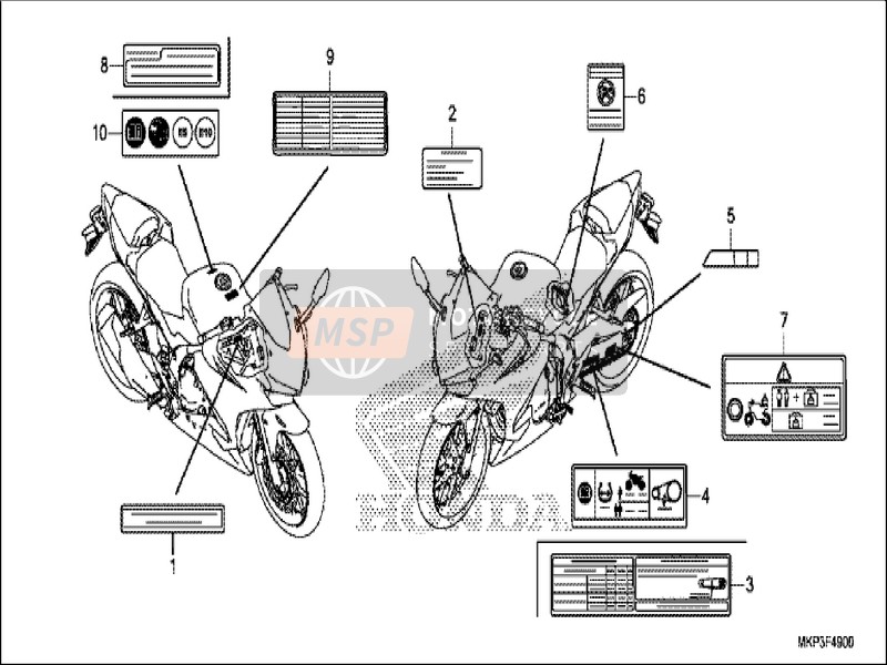 Honda CBR500RA 2019 Etichetta di attenzione per un 2019 Honda CBR500RA