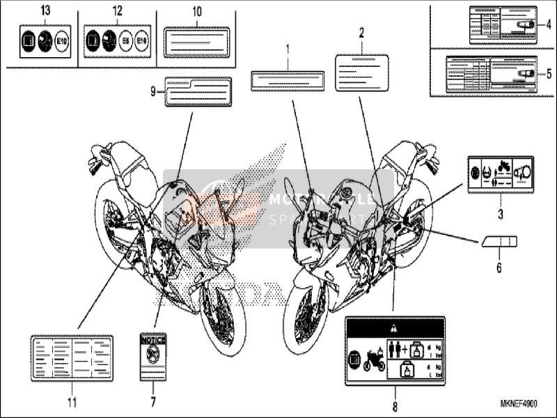 Honda CBR650RA 2019 Etiqueta de precaución para un 2019 Honda CBR650RA