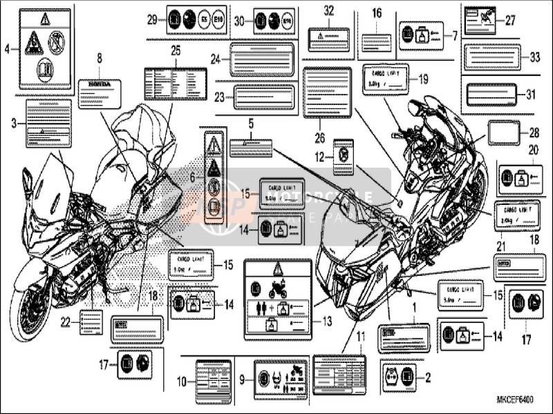 Honda GL1800DA 2019 Caution Label for a 2019 Honda GL1800DA