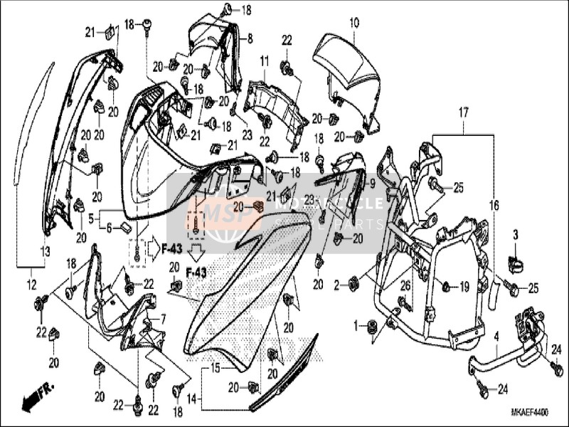 64501MKLD70, Stay Comp., Fr. Cowl, Honda, 0