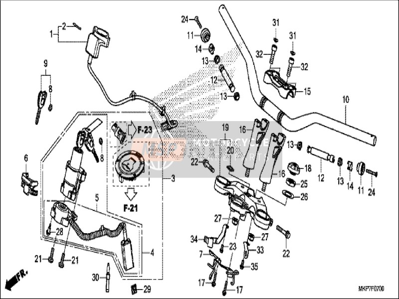 Honda CB500XA 2019 Tuyau de poignée/Pont supérieur pour un 2019 Honda CB500XA