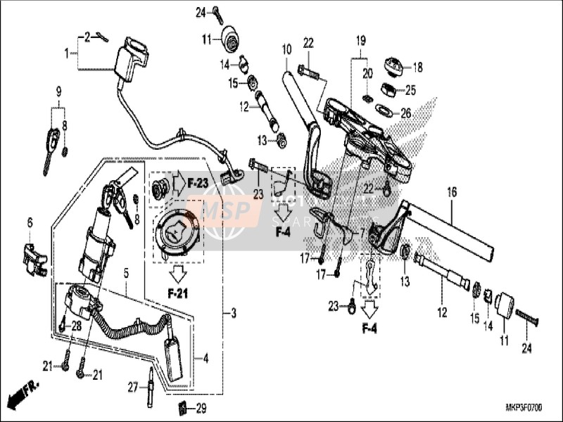 Honda CBR500RA 2019 Mango de tubo/Puente superior para un 2019 Honda CBR500RA