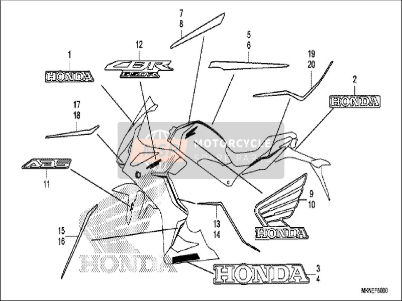 86643MKND10ZB, Stripe A, R. Middle Cowl, Honda, 0