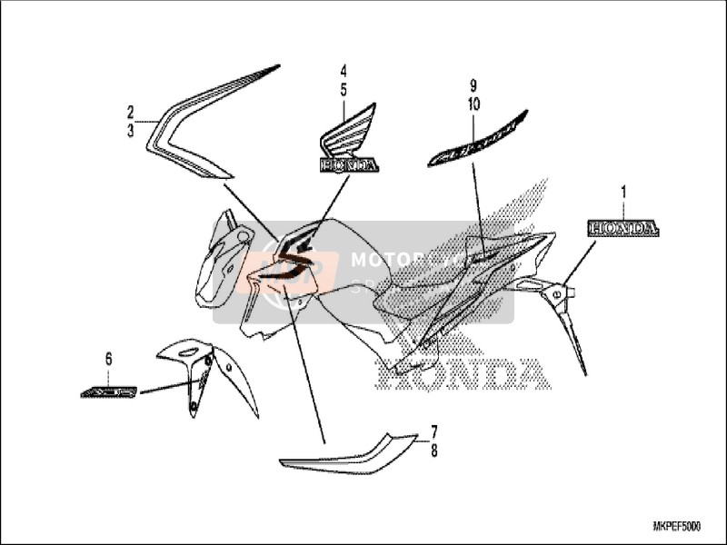 86641MKPJ40ZD, Streep, R., Middenkap *ty, Honda, 0