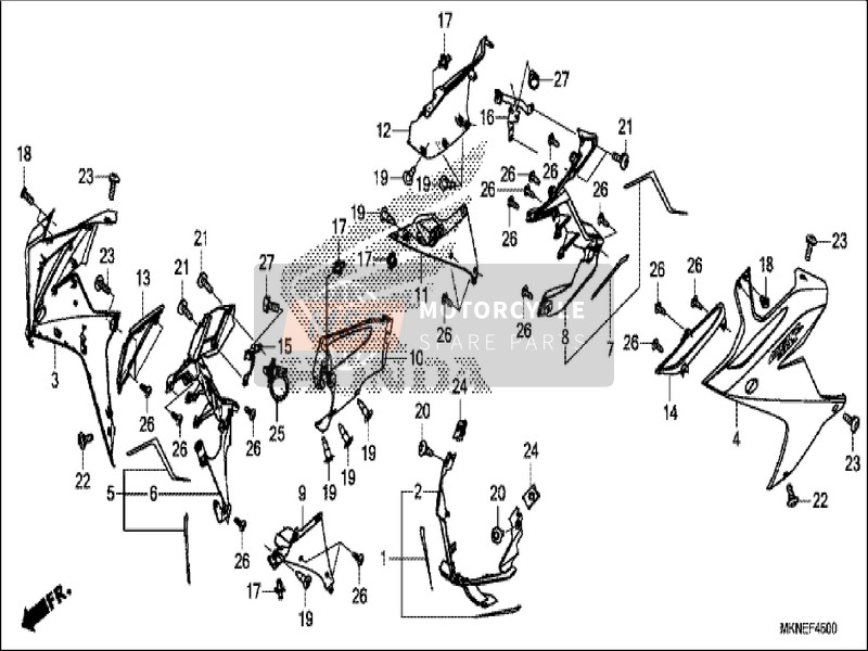 64190MKND10ZA, Cowl Set, Fr. Lower (Wl), Honda, 0