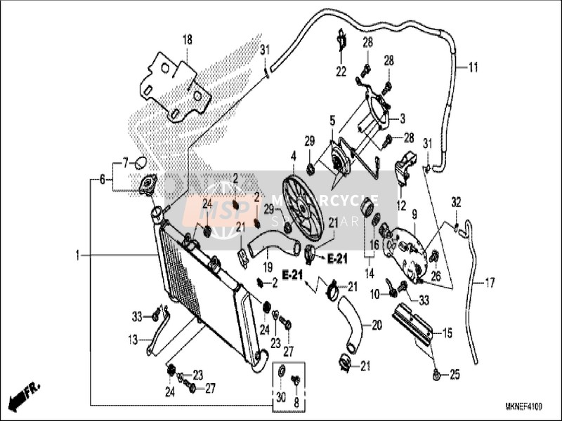 Honda CBR650RA 2019 Radiator voor een 2019 Honda CBR650RA