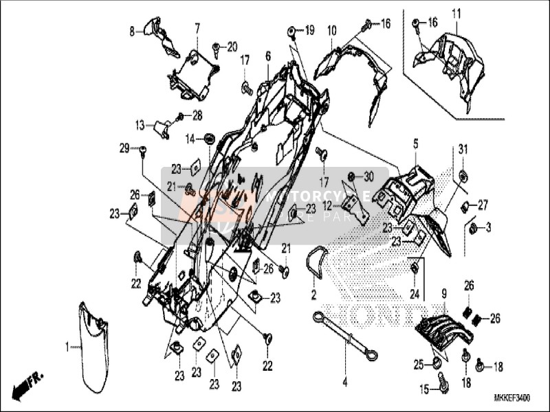 80140MKKD00, Guia,  Cubierta Guardabarr, Honda, 0