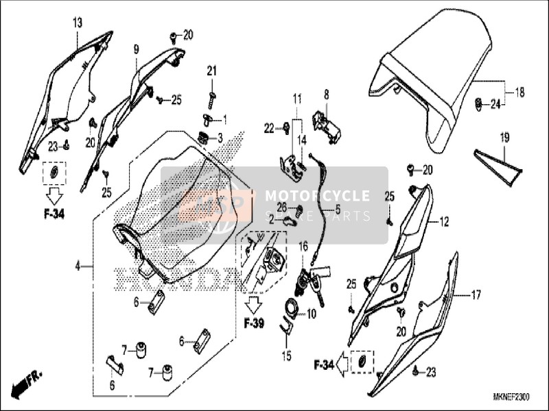 77240MKND10ZA, Cowl Set A, L. Rr. (Wl) *, Honda, 0