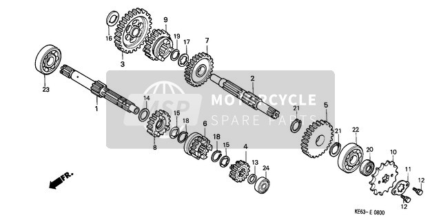 23452168000, Gear, Countershaft Second, Honda, 1