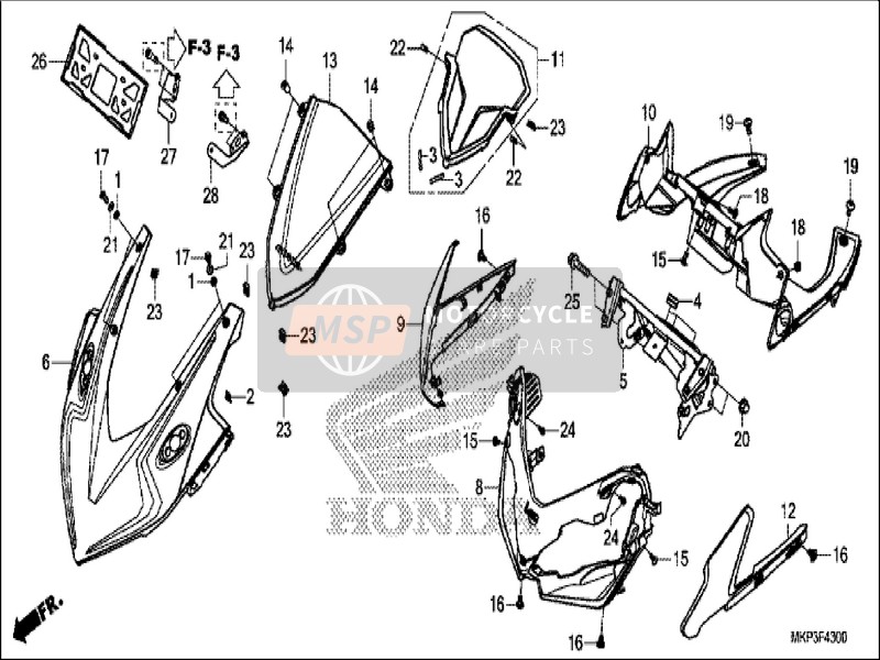 64221MKPJ00, Stay Comp., Fr. Upper Cow, Honda, 0