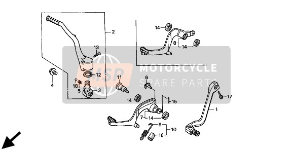 Honda CR250R 1994 Pédale & Démarreur au pied Bras pour un 1994 Honda CR250R