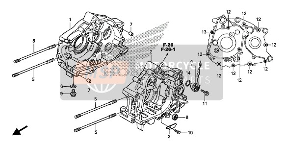 11200KYKD10, Crankcase Comp., L., Honda, 0