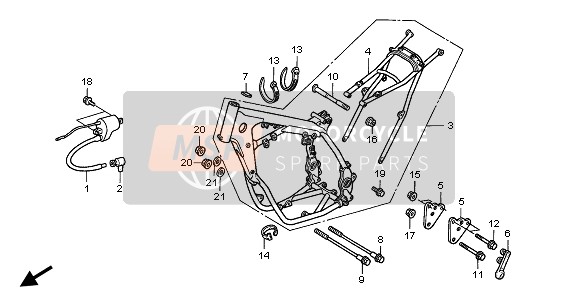 Honda CR500R 2000 Corpo del telaio per un 2000 Honda CR500R