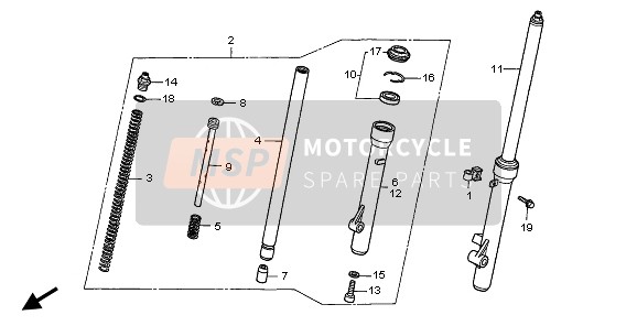 Honda XR70R 2000 Voorvork voor een 2000 Honda XR70R