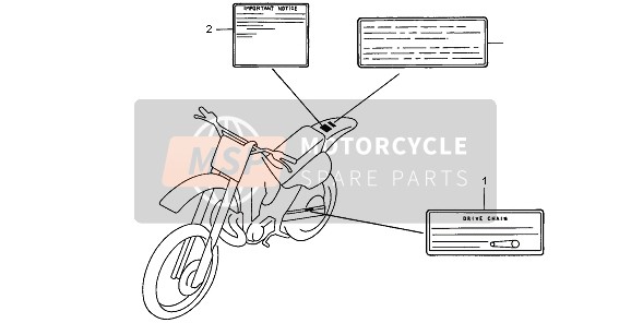 Honda CR500R 2001 Waarschuwingsetiket voor een 2001 Honda CR500R