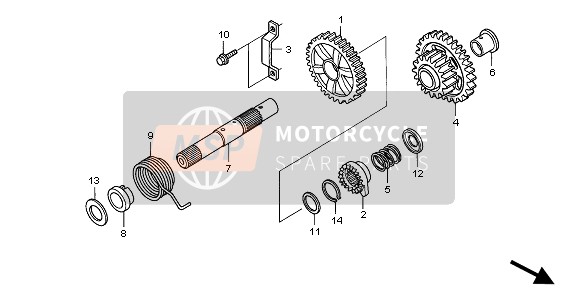 Honda XR650R 2001 Kick Starter Spindel voor een 2001 Honda XR650R