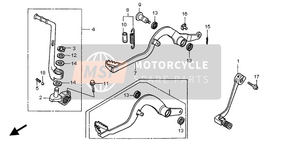 Honda CR80RB-LW 1996 Pedaal & Kick Starter Arm voor een 1996 Honda CR80RB-LW