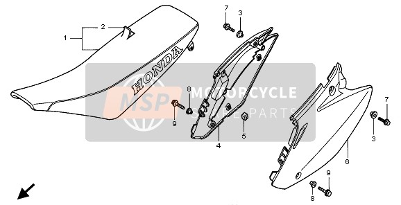 Honda CR125R 2005 SEAT & SIDE COVER for a 2005 Honda CR125R