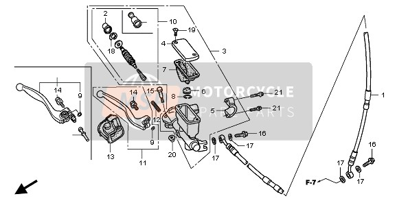 Honda CRF250R 2005 FR. BRAKE MASTER CYLINDER for a 2005 Honda CRF250R