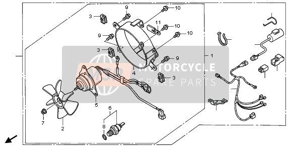 Honda CRF250X 2005 Fop-1 Koelventilator voor een 2005 Honda CRF250X