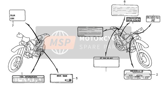 Honda XR650R 2005 Waarschuwingsetiket voor een 2005 Honda XR650R