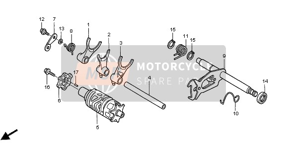 90022MG8000, Draaipen, Schakeltrommel, Honda, 1