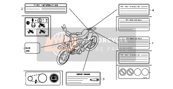 Honda CRF70F 2007 Waarschuwingsetiket voor een 2007 Honda CRF70F