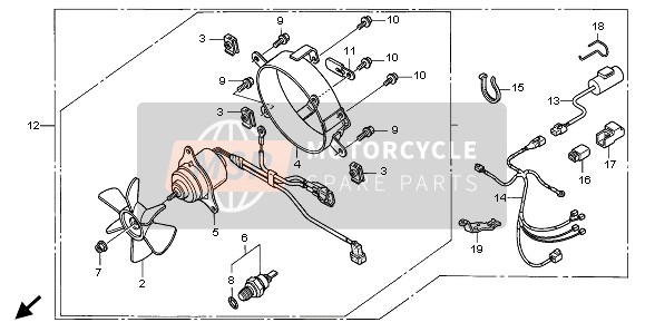 Honda CRF250X 2007 Fop-1 Koelventilator voor een 2007 Honda CRF250X