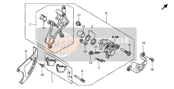 Honda CRF450R 2007 Remklauw achter voor een 2007 Honda CRF450R