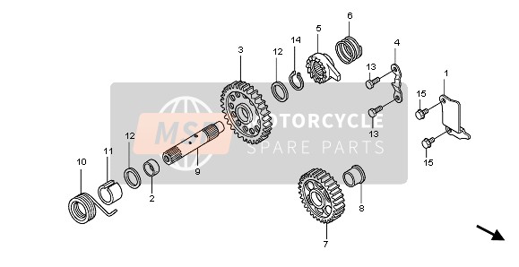 Honda CRF450R 2011 Kick Starter Spindel voor een 2011 Honda CRF450R