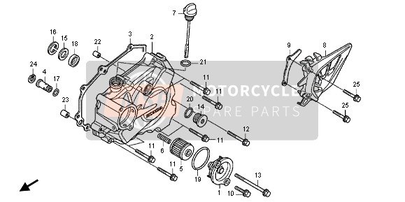 Honda CRF250R 2012 L. Carterdeksel voor een 2012 Honda CRF250R