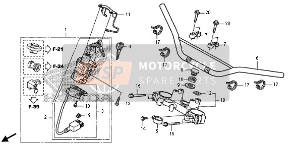 Honda CRF250M 2014 Tuyau de poignée & Pont supérieur pour un 2014 Honda CRF250M