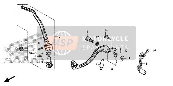Honda CRF450R 2014 Pedaal & Kick Starter Arm voor een 2014 Honda CRF450R