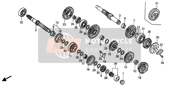 23431MK2010, Gear, Countershaft Second (28T), Honda, 0