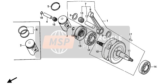 Honda CR80R 1989 CRANKSHAFT & PISTON for a 1989 Honda CR80R