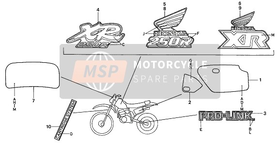 Honda XR250R 1989 Emblema & Marca para un 1989 Honda XR250R