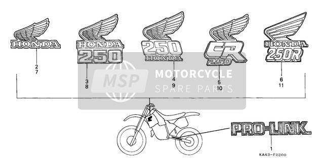 Honda CR250R 1984 Sticker voor een 1984 Honda CR250R