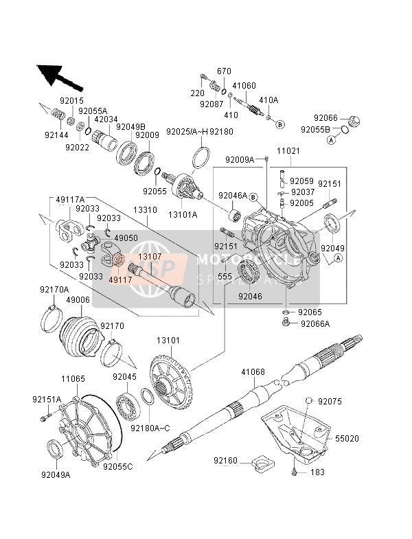 Kawasaki KVF400 2002 Arbre de transmission pour un 2002 Kawasaki KVF400