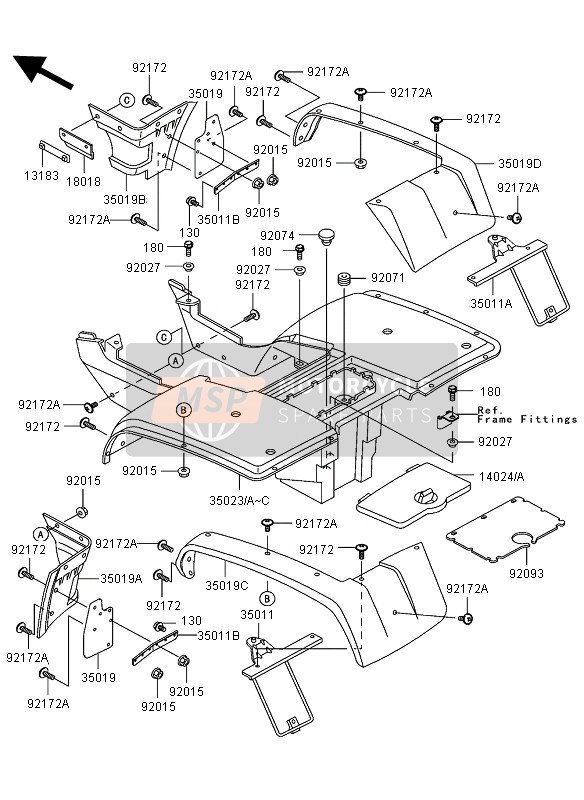 Kawasaki KLF300 2003 HINTERER KOTFLÜGEL für ein 2003 Kawasaki KLF300