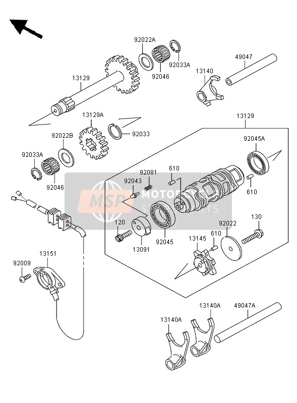 Kawasaki KLF300 2005 Gear Change Drum & Shift Fork for a 2005 Kawasaki KLF300