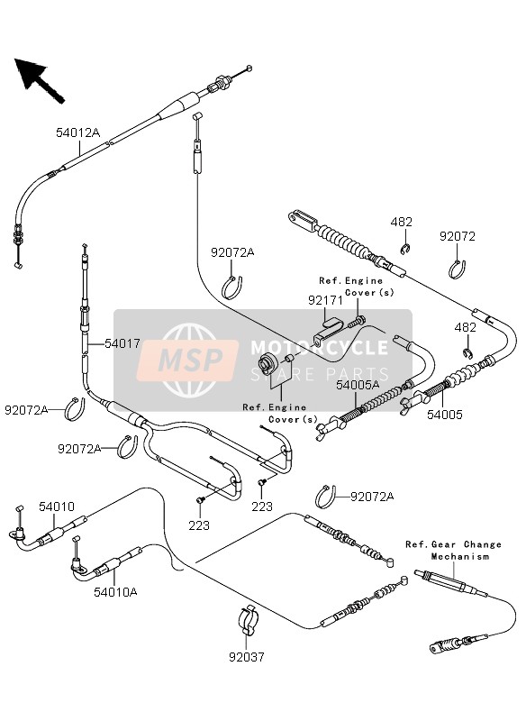 540101130, Cable, Shift, Pull, Kawasaki, 1